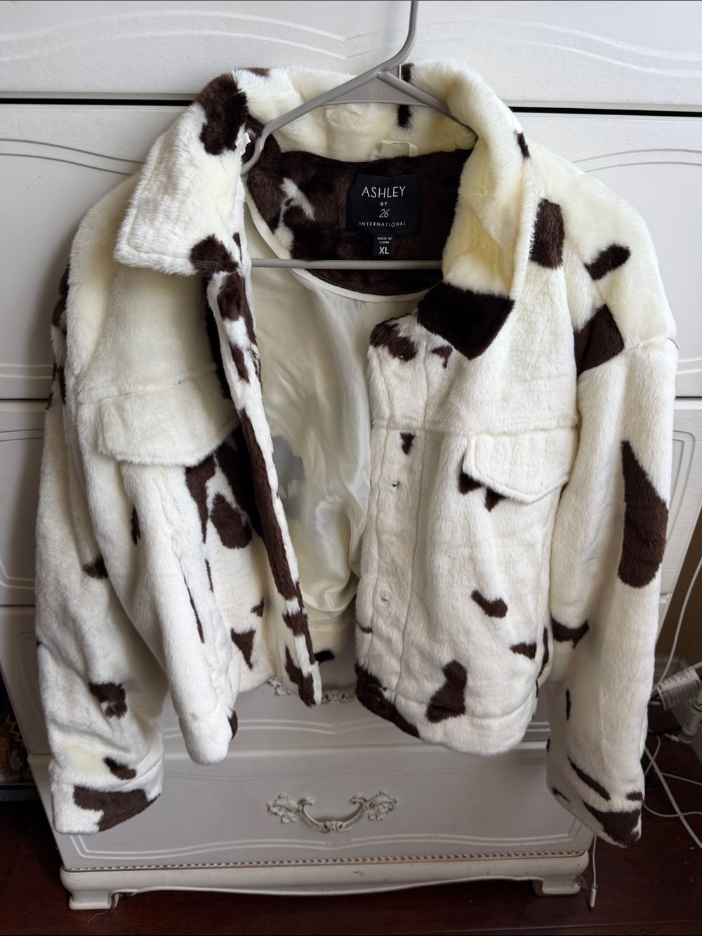 Windsor White and Brown Faux Fur Cow Print Jacket